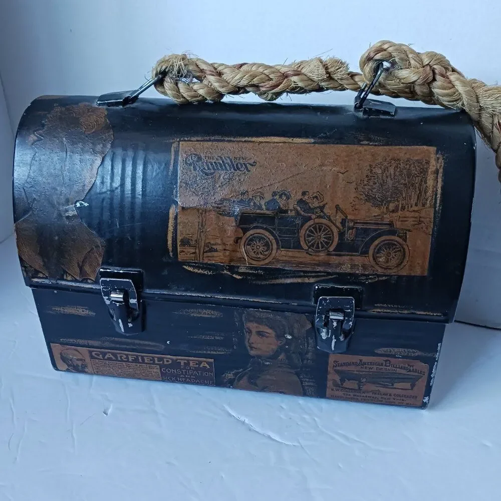 Vintage Decopage Lunchbox 1960’s Vintage Storage Box Retro Mid Century